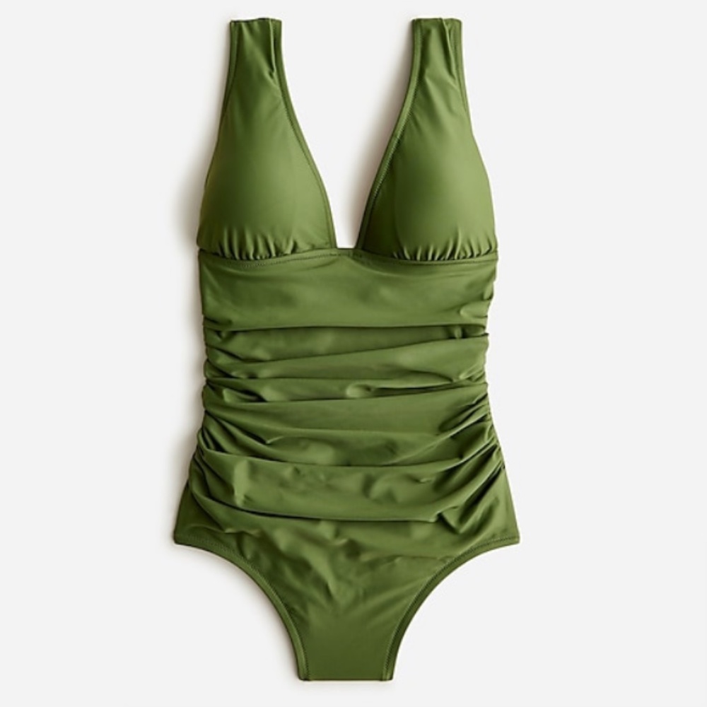 NWT J. Crew Ruched V-neck one-piece in Safari